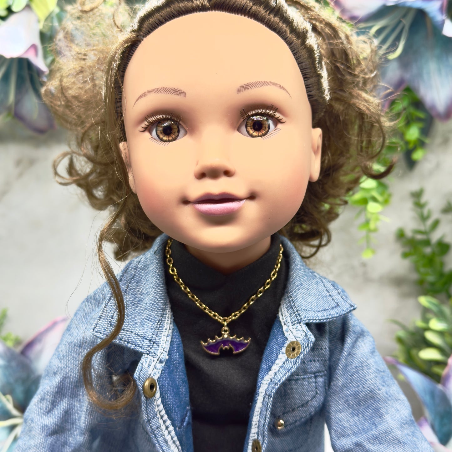 Purple Bat Charm Halloween Doll Necklace • 18 Inch Fashion Doll Jewelry