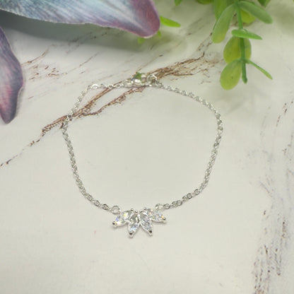 Clear Crystal Rhinestone Petals Shape Pendant Silver Doll Necklace • 18 Inch Fashion Doll Jewelry