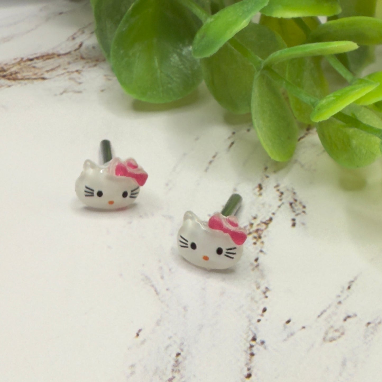 Hello Cat Kitty Pink Bow Post Doll Earrings • 2mm Post for 18 Inch Fashion Doll