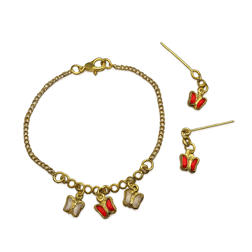 Red & Clear Butterfly Crystal Charms Gold Chain Doll Necklace and Earrings • 18 Inch Fashion Doll Jewelry