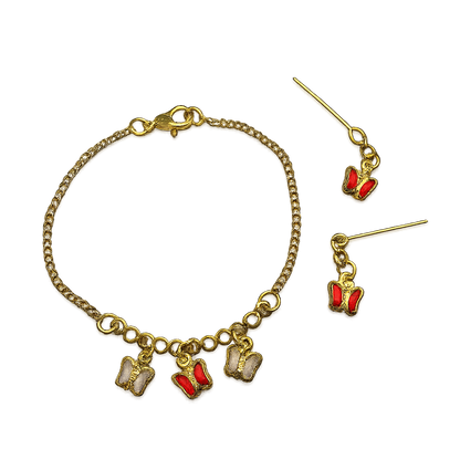 Red & Clear Butterfly Crystal Charms Gold Chain Doll Necklace and Earrings • 18 Inch Fashion Doll Jewelry
