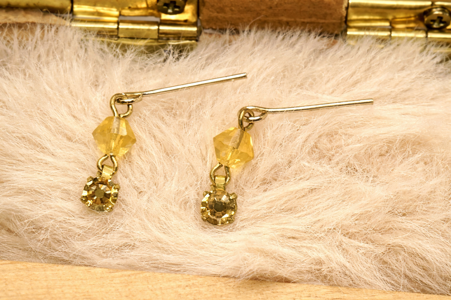 Amber Yellow Glass Crystal Rhinestone Dangle Doll Earrings • 10-12” Doll Jewelry