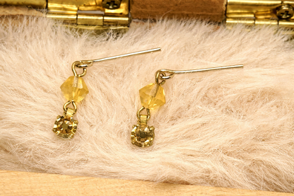 Amber Yellow Glass Crystal Rhinestone Dangle Doll Earrings • 10-12” Doll Jewelry