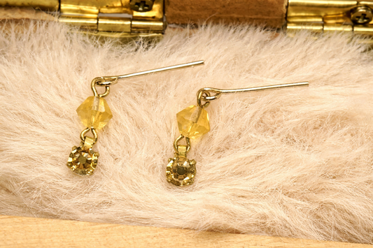 Amber Yellow Glass Crystal Rhinestone Dangle Doll Earrings • 10-12” Doll Jewelry