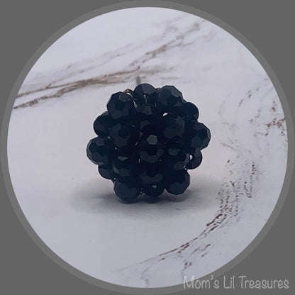 Hatpin - Stick Pin • Black Faceted Crystal Bead Cluster Gold Filigree Base - 3”
