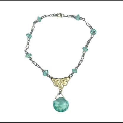 Green Glass Crystal Pendant Gold Doll Necklace • 18 Inch Fashion Doll Jewelry