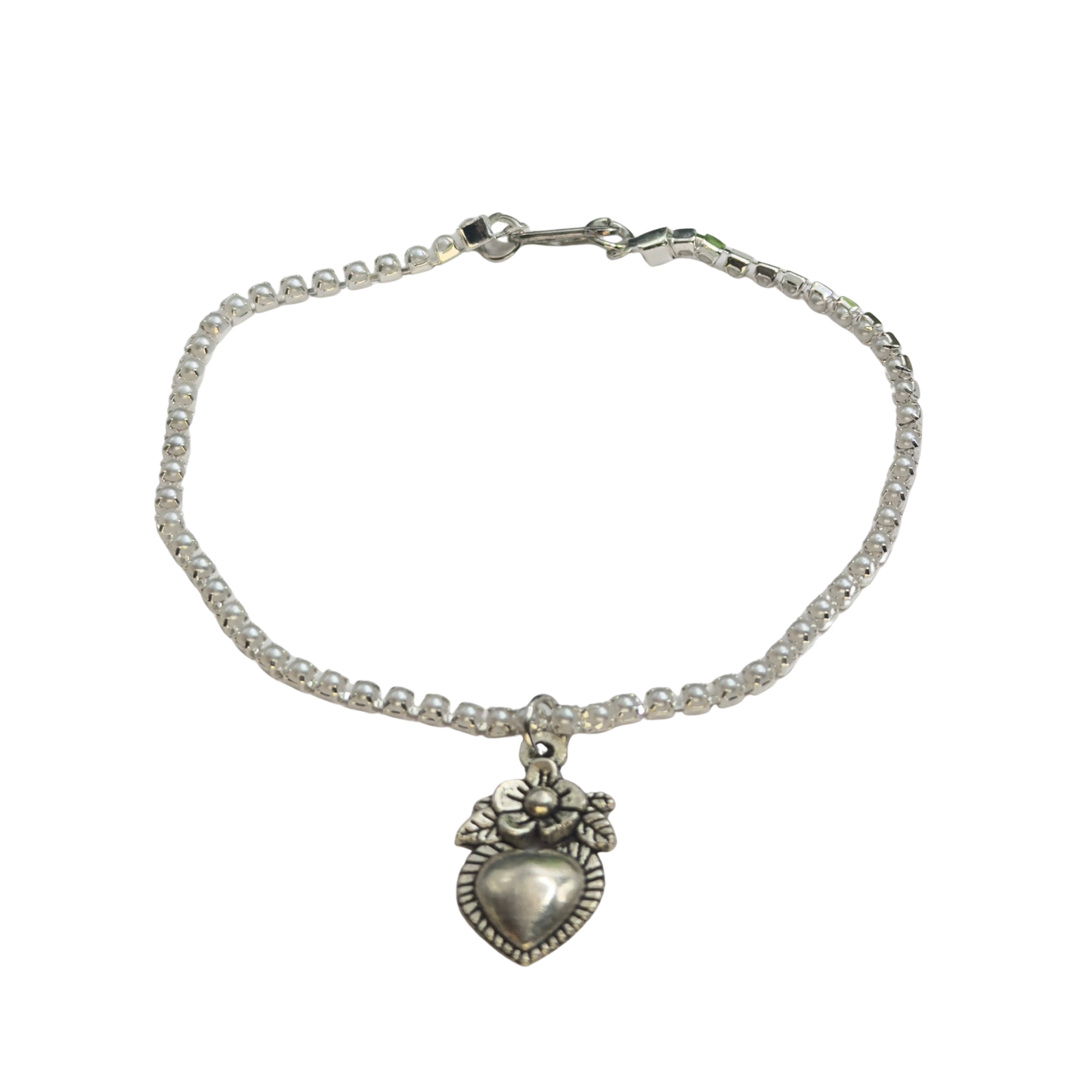 Silver Sacred Heart Charm Pearl Cup Link Chain Doll Necklace • 18 Inch Fashion Doll Jewelry