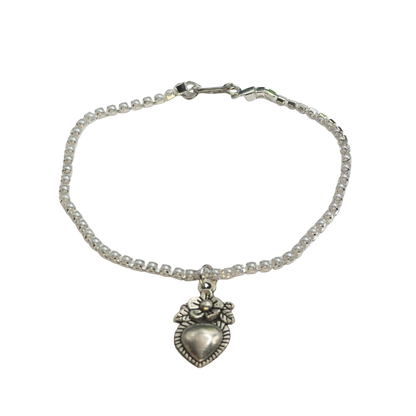 Silver Sacred Heart Charm Pearl Cup Link Chain Doll Necklace • 18 Inch Fashion Doll Jewelry