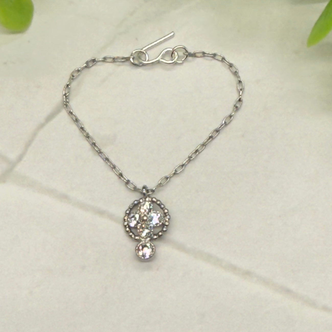 Rhinestone Round Drop Pendant Silver Chain Doll Necklace • 16” Doll Jewelry