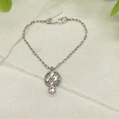 Rhinestone Round Drop Pendant Silver Chain Doll Necklace • 16” Doll Jewelry