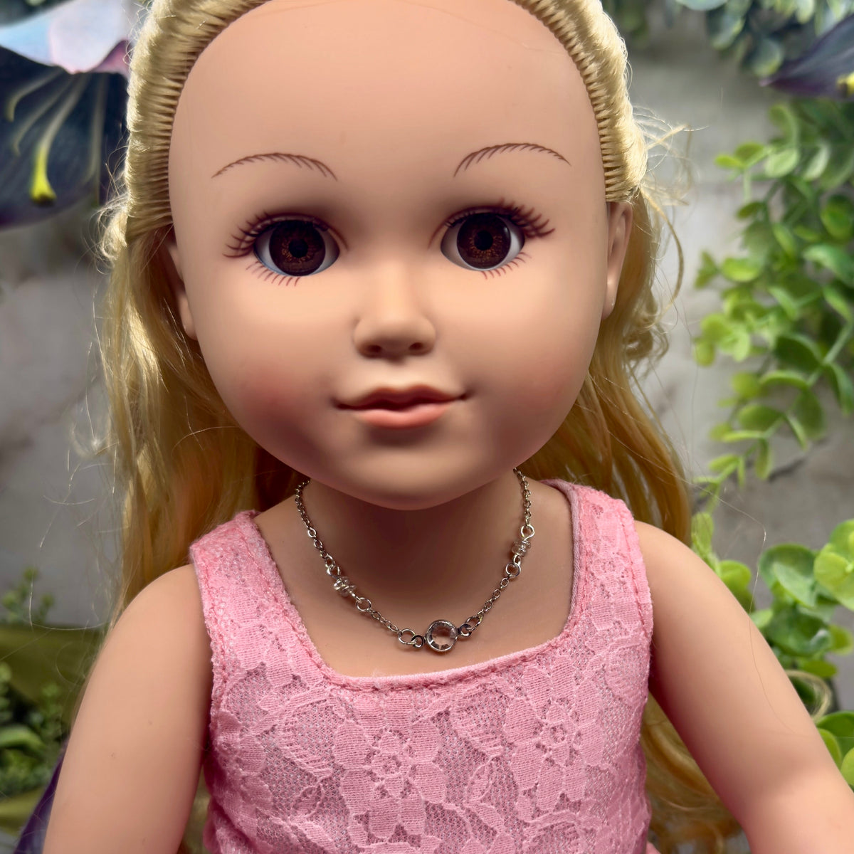 Clear Round Crystal Silver Chain Doll Necklace • 18 Inch Fashion Doll Jewelry