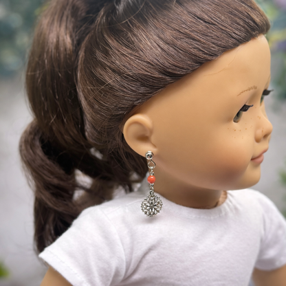 Dark Orange Bead with Silver Filigree Dangle Doll Earring DANGLE ONLY fits 2mm post for 18 Inch Fashion Dolls