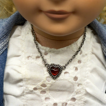 Red Enamel Heart Charm Doll Necklace• 18 Inch Fashion Doll Jewelry