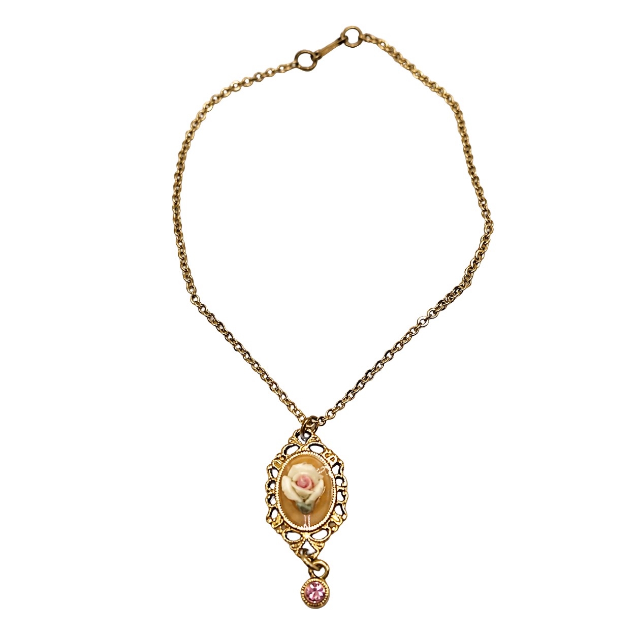 Rose Detail Pink Rhinestone Filigree Pendant Doll Necklace •18 Inch Doll Jewelry