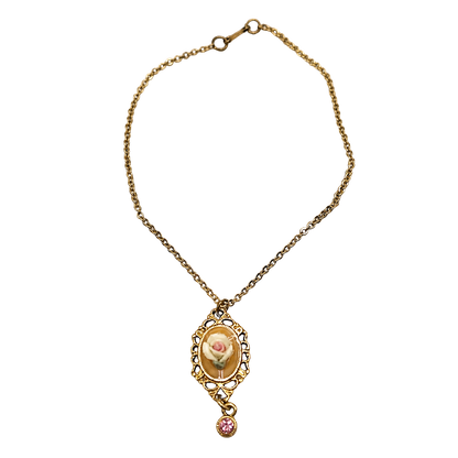 Rose Detail Pink Rhinestone Filigree Pendant Doll Necklace •18 Inch Doll Jewelry