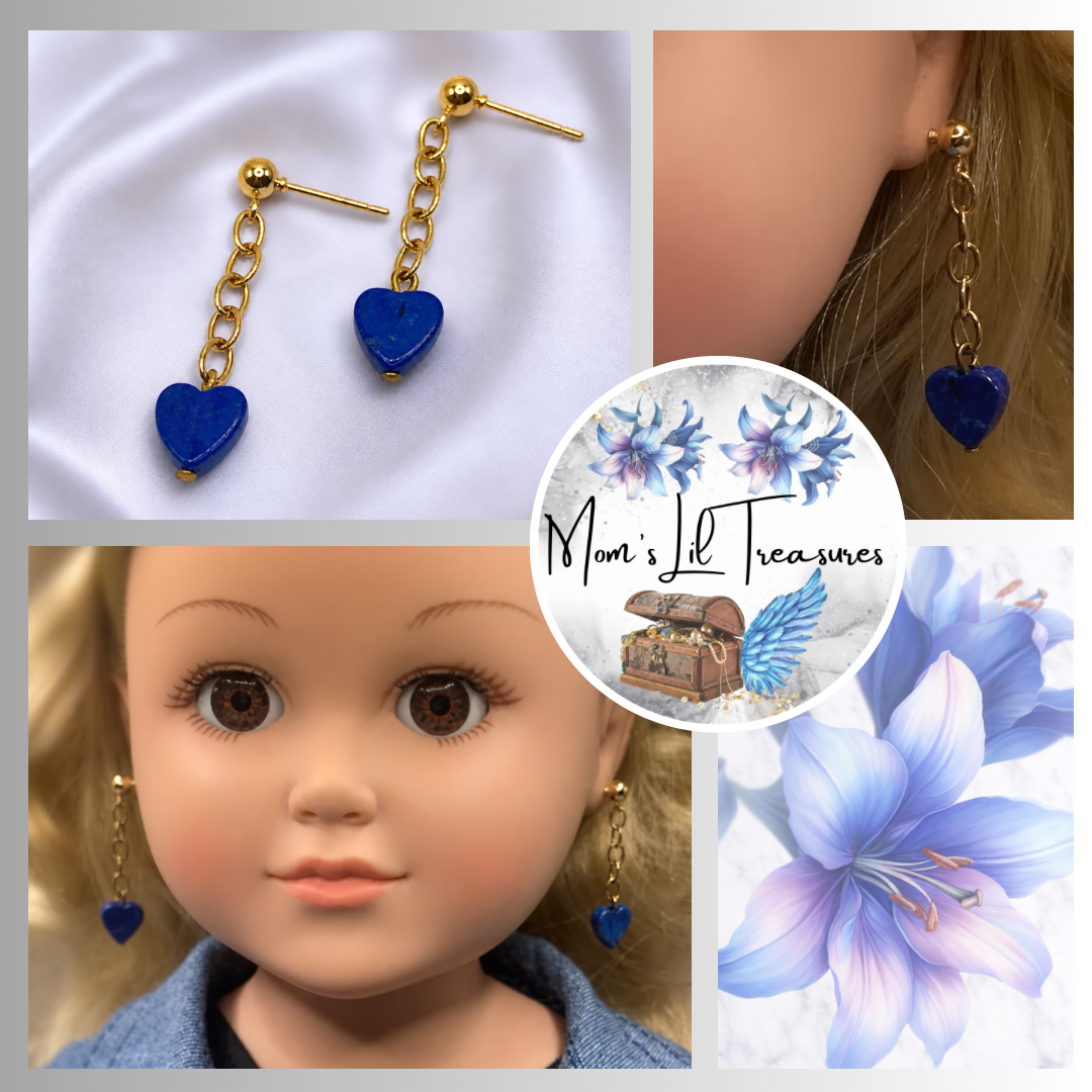 Blue Heart Dangle Doll Earrings • 18 Inch Fashion Doll Jewelry
