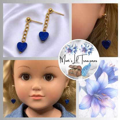 Blue Heart Dangle Doll Earrings • 18 Inch Fashion Doll Jewelry