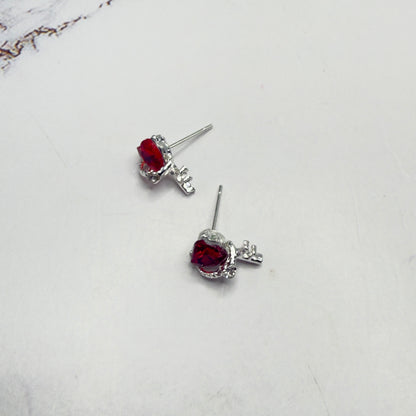 Red Rhinestone Heart Silver Key Design Post Doll Earrings • 18 Inch Fashion Doll Jewelry