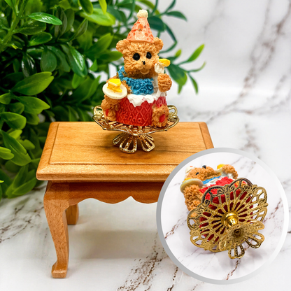 Dollhouse Miniatures • Teddy Bear Birthday Cake On Pedestal Platter