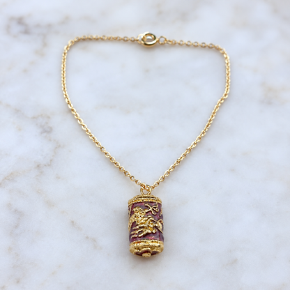 Cloisonne Burgundy Gold Design Pendant Doll Necklace • 18” Fashion Doll Jewelry