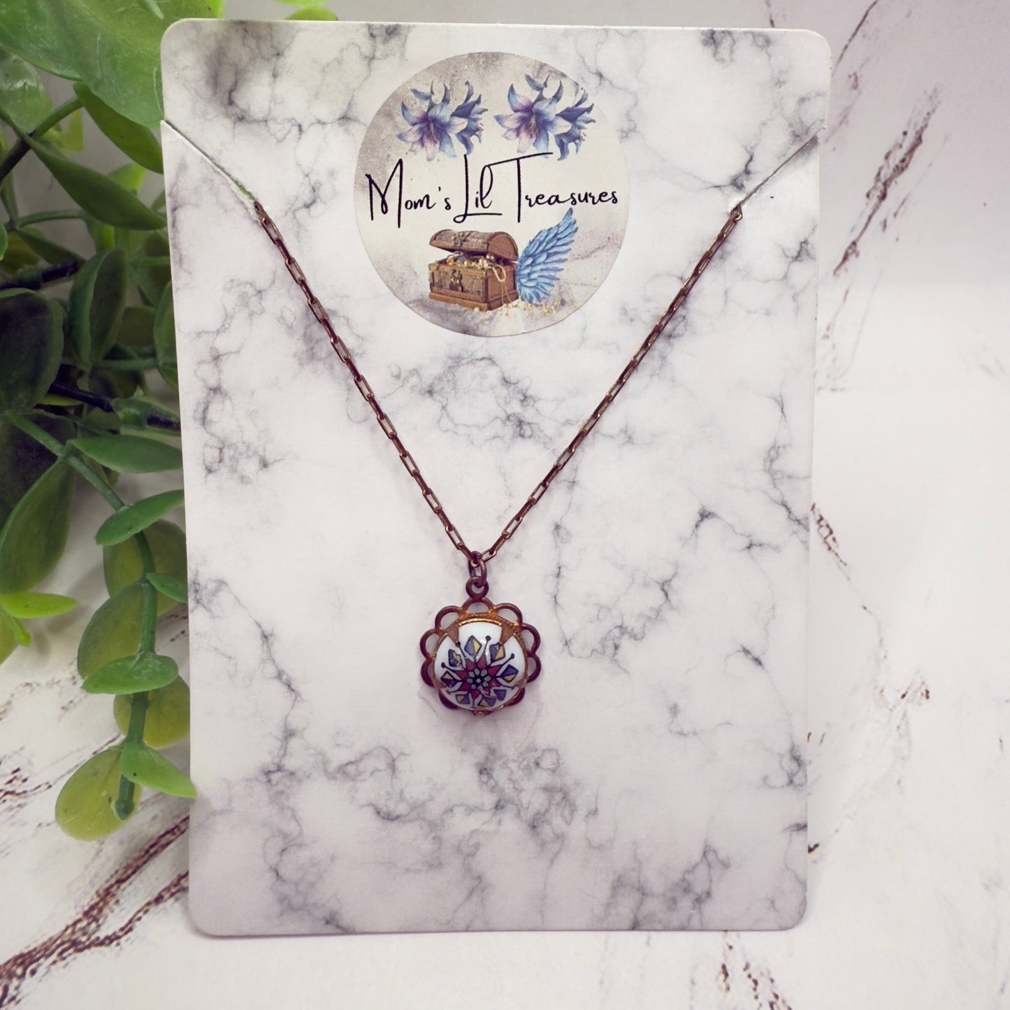 Copper Tone Chain White Glass Flower Design Pendant Doll Necklace • 18 Inch Fashion Doll Jewelry