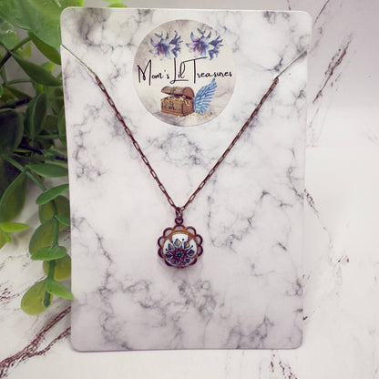 Copper Tone Chain White Glass Flower Design Pendant Doll Necklace • 18 Inch Fashion Doll Jewelry