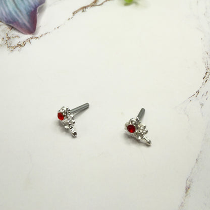 Red Rhinestone Heart Silver Wings Wand Design • 2mm Post for 18 Inch Fashion Doll