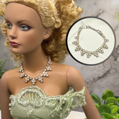 Clear Rhinestone Lace Collar Vintage Style Doll Necklace • 16” Fashion Doll Jewelry