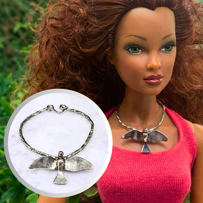 Silver Bird Pendant Wire Choker Necklace • 16 Inch Fashion Doll Jewelry