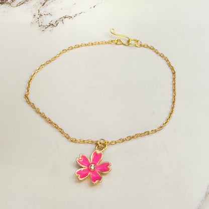 Pink Flower Charm Rhinestone Center Gold Doll Necklace • 18 Inch Fashion Doll Jewelry