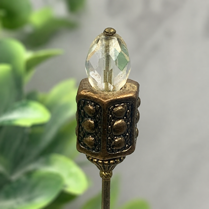 Clear Crystal - Bronze Brass Ornate -  6” Pin • Hatpin - Stick Pin