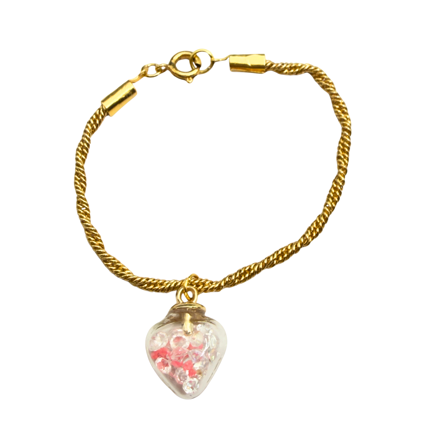 Clear Heart with Coral/Pink Crystals (Glow in Dark) on Gold Chain Doll Necklace • 18 Inch Fashion Doll Jewelry