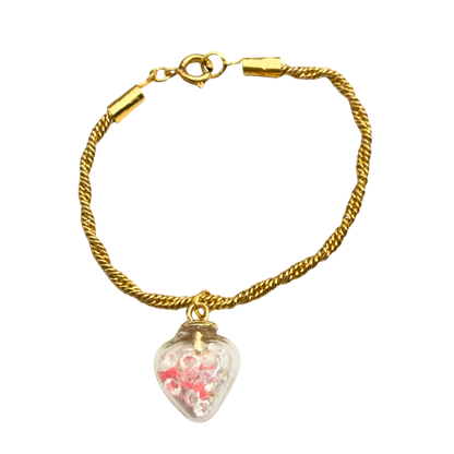 Clear Heart with Coral/Pink Crystals (Glow in Dark) on Gold Chain Doll Necklace • 18 Inch Fashion Doll Jewelry