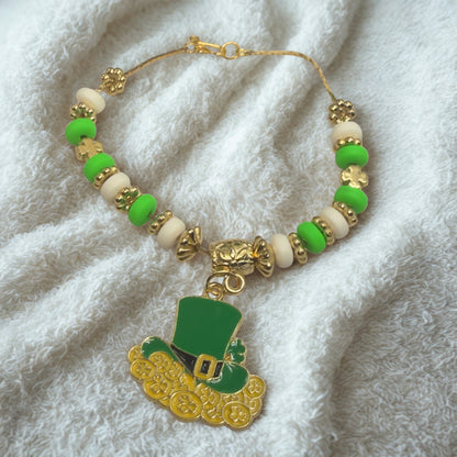 Leprechaun Hat Charm Green White Gold Beaded Doll Necklace • 18 Inch Fashion Doll Jewelry