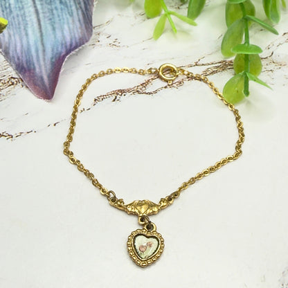 Gold Chain Enamel Rose Design Heart Pendant Doll Necklace • 18 Inch Fashion Doll Jewelry