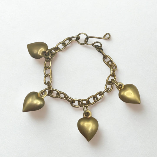 Gold Heart Dangle Charm Doll Bracelet • 18 Inch Fashion Doll Jewelry