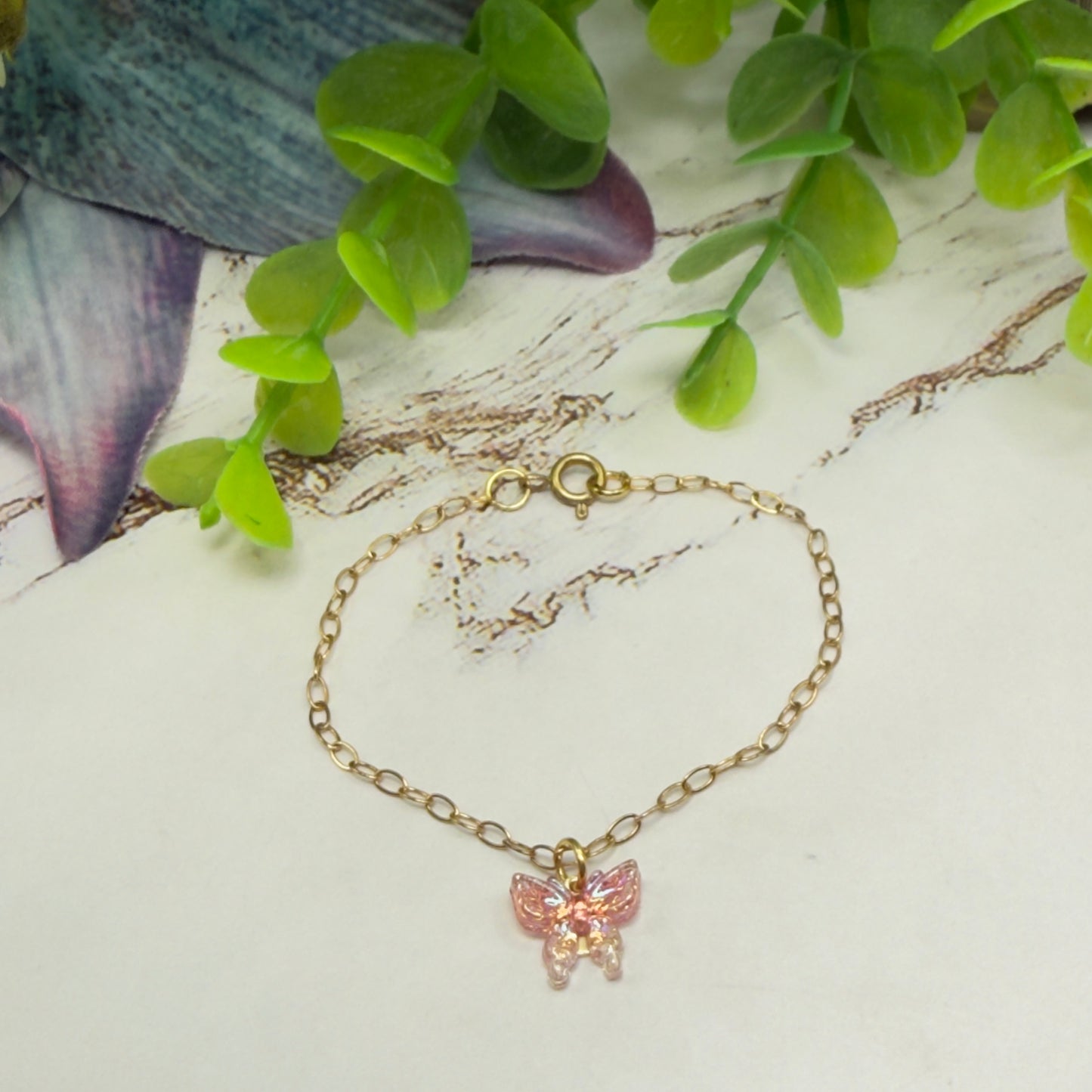 Pink Acrylic Butterfly Charm Gold Chain Doll Necklace • 18 Inch Fashion Doll Jewelry
