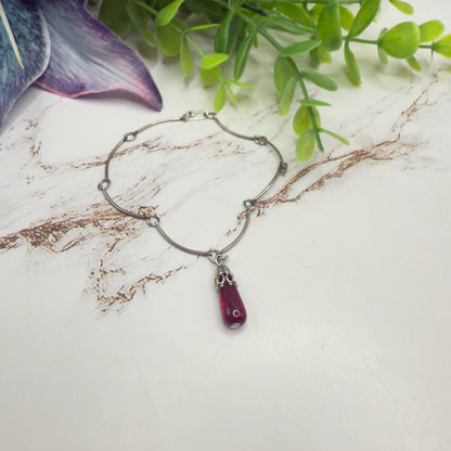 Dark Ruby Red Glass Teardrop Pendant Doll Necklace • 18 Inch Fashion Doll Jewelry