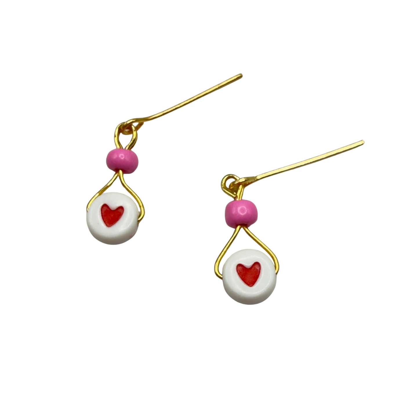 Valentine’s Day Pink Bead Red Heart Dangle Doll Earrings • 18 Inch Fashion Doll Jewelry