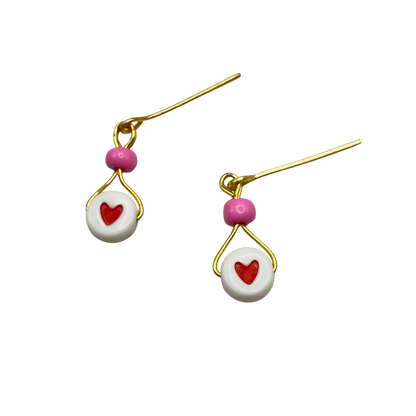 Valentine’s Day Pink Bead Red Heart Dangle Doll Earrings • 18 Inch Fashion Doll Jewelry