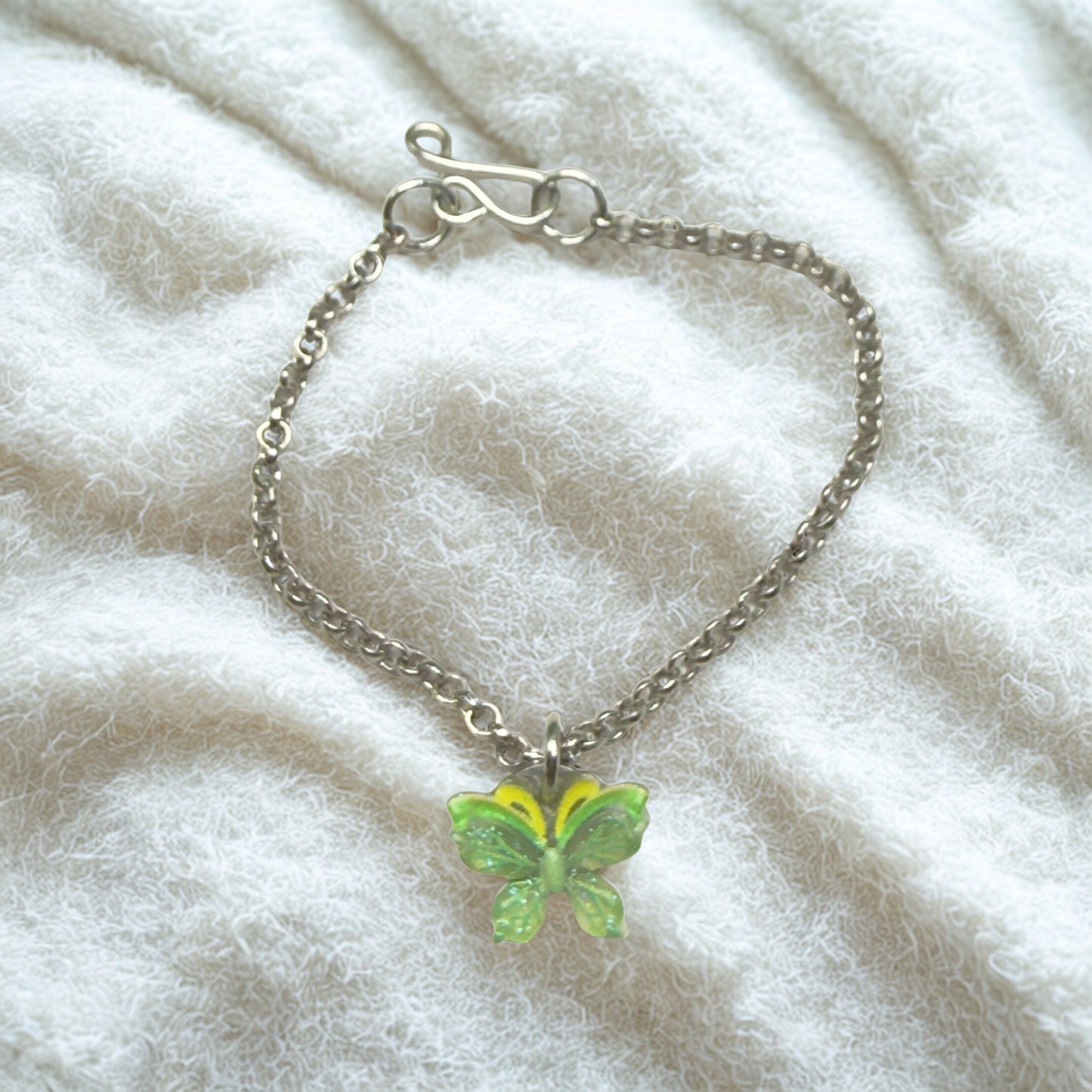 Green Yellow Butterfly Charm Silver Doll Necklace • 14 Inch Fashion Doll Jewelry