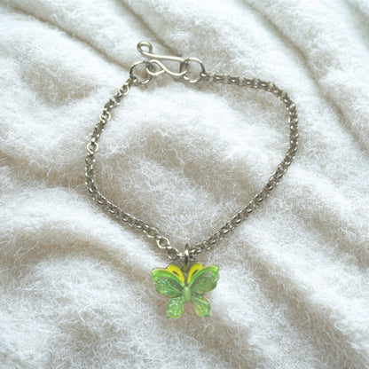 Green Yellow Butterfly Charm Silver Doll Necklace • 14 Inch Fashion Doll Jewelry