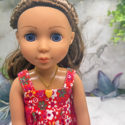 Orange Heart Charm Gold Chain Doll Necklace • 14 Inch Doll Jewelry