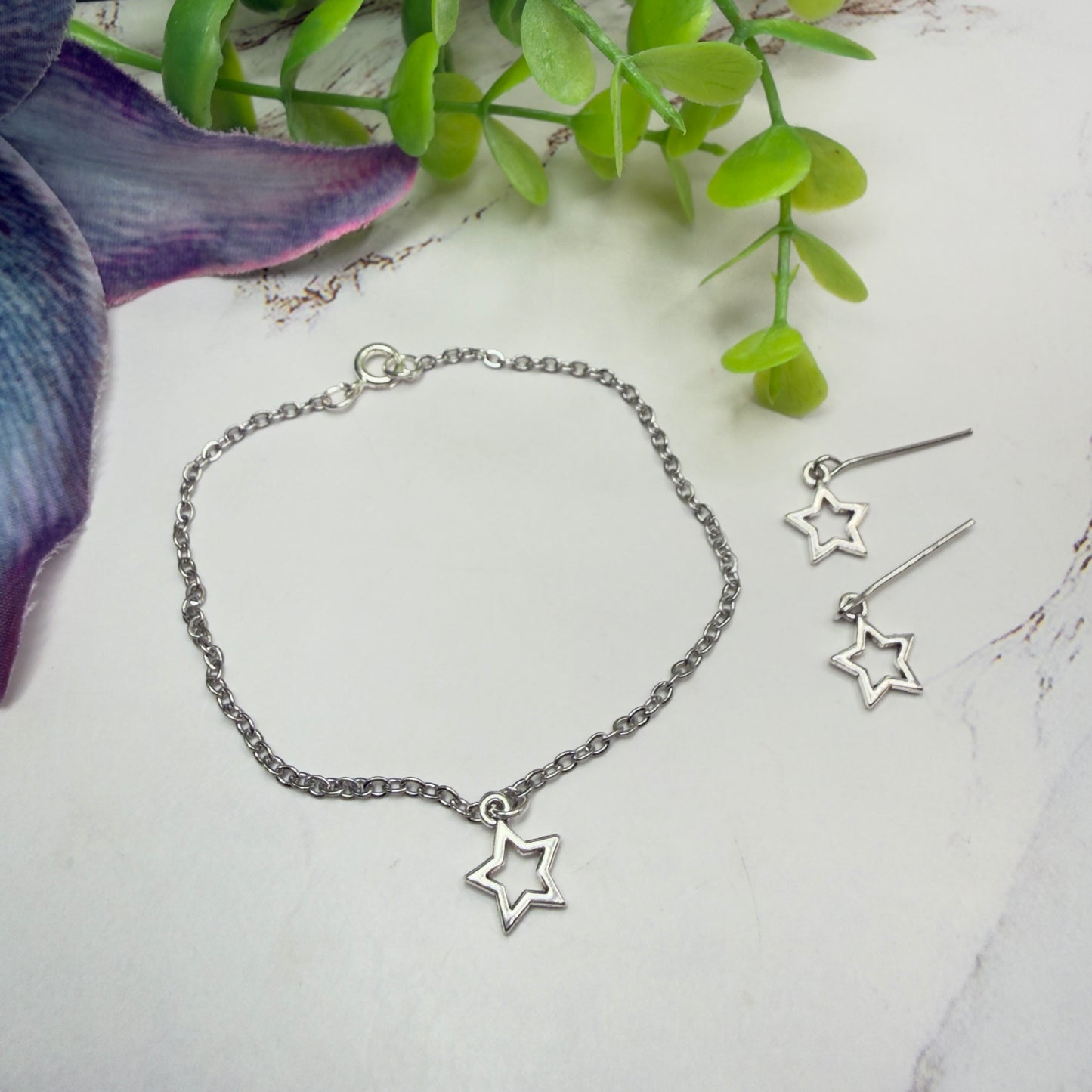 Silver Star Charm Doll Necklace & Earrings Set for 18 Inch Fashion Doll