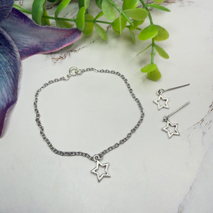 Silver Star Charm Doll Necklace & Earrings Set for 18 Inch Fashion Doll