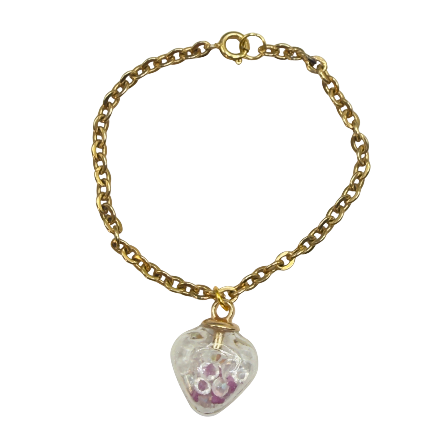 Glass Heart Shaped Pendant w/ Purple Clear Crystals (Glow in Dark) Gold Chain Doll Necklace • 18 Inch Fashion Doll Jewelry