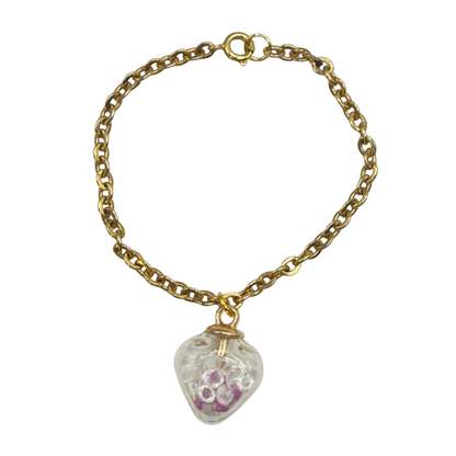 Glass Heart Shaped Pendant w/ Purple Clear Crystals (Glow in Dark) Gold Chain Doll Necklace • 18 Inch Fashion Doll Jewelry