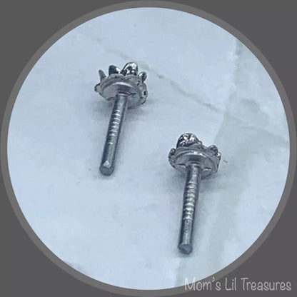 Silver Flower Rose Post Doll Earrings • 2mm Post • fits 18” American Girl Doll