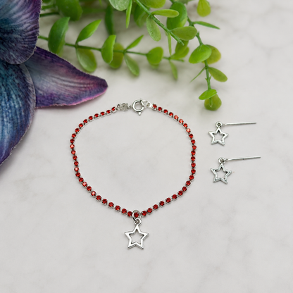 Red Rhinestone Silver Star Charm Doll Necklace & Earrings Set for 18 Inch Fashion Doll