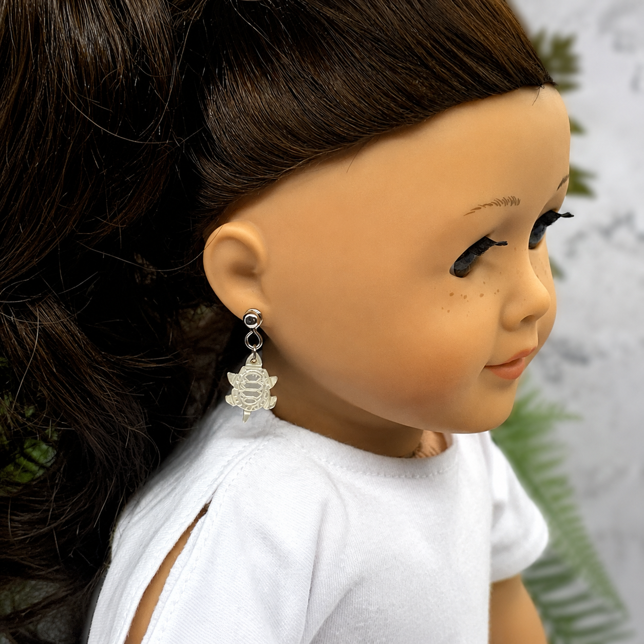 MOP Turtle Design Doll Earring DANGLE ONLY • 18” Doll Jewelry